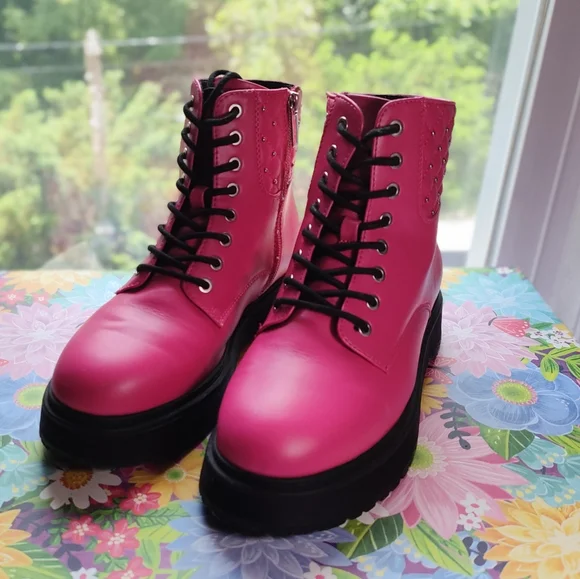 Sonoma Goods For Life Pink Fucsia Lace-Up Ankle Big Girl Boots - Picture 2 of 7